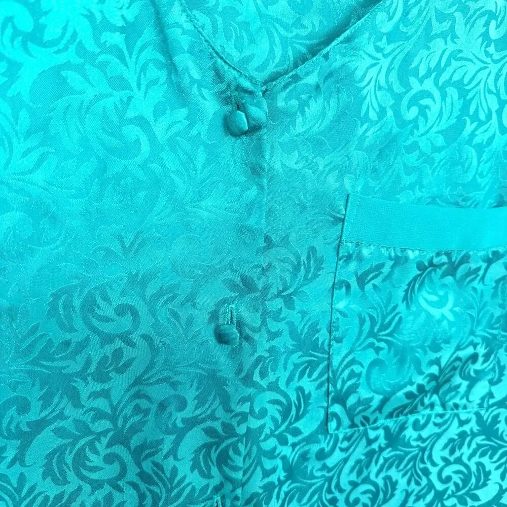 Vintage Val Mode Satin Nightshirt Nightgown Teal Green Button Down Sheer Sz 1X